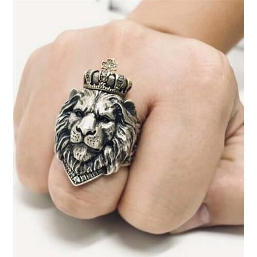 New Fashion Retro Crown Lion Domineering Luxury Vintage Men Rings Party Night Club Cubic Zirconia Animal King Lion Rings Jewelry