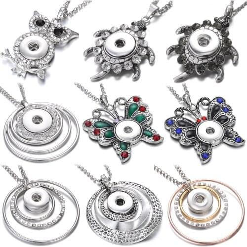 New Snap Button Jewelry Necklaces Crystal Cricle Butterfly Flower Snap Necklace Fit DIY 20MM 18mm Snap Jewelry Pendant Necklaces