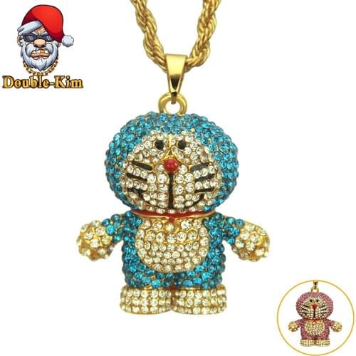 Doraemon Zircon Pendant Necklace Men Hiphop Rock Street Culture Zinc Alloy Inlaid Zircon Chain Necklace Fashion Man Jewelry Gift