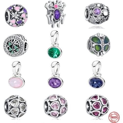 New 925 Sterling Silver Colored Glass Pendant Round Charm Spider Beads Suitable For Original Pandora Bracelet Girly Jewelry Gift