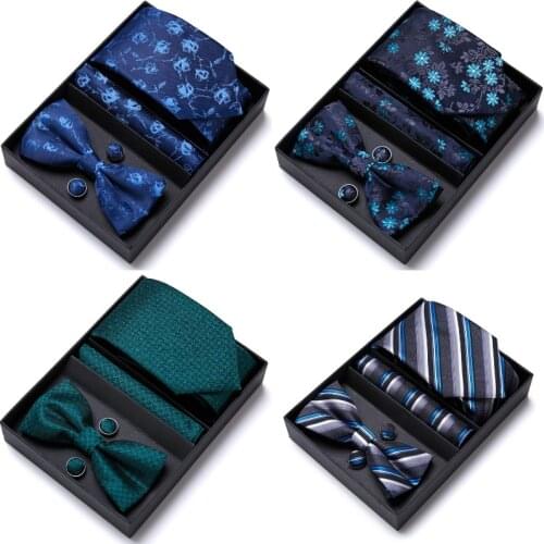 Stripes Dot Jacquard Men Butterfly Bow Tie Bowtie Pocket Square Hanky Cufflinks Suit Set Accessory Wedding Holiday Party Gift