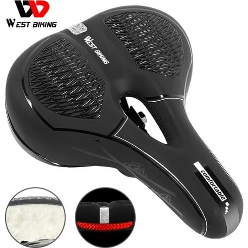 WEST BIKING MTB Bike Saddle Waterproof Rail Hollow Breathable Comfortable Seat With Reflective Stripe Road Bicycle Accessories