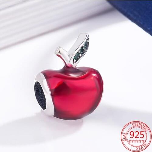 100% 925 Sterling Silver Fairy Enamel Red Apple Charm Charms Original Pandora Snake Bracelets Jewelry Making