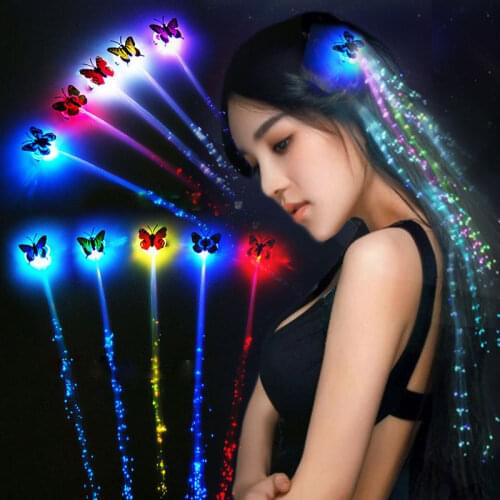 1/2/4/10//12/20pcs Flash LED Hair Light Emitting Fiber Optic Pigtail Braid Colorful Luminous Wig Bar Party Prom Supplies Decor