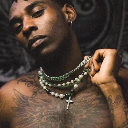 Vintage Imitation Pearls Iced Out Zircon Cross Pendant Necklace for Men Women Hip Hop Chain Party Beads Necklace Unisex Jewelry