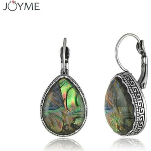 Joyme Fashion Jewelry Vintage Women Clip-on Earrings Antique Silver Color 4 Shape Pendant Shell Earrings For Lady Girls Gift