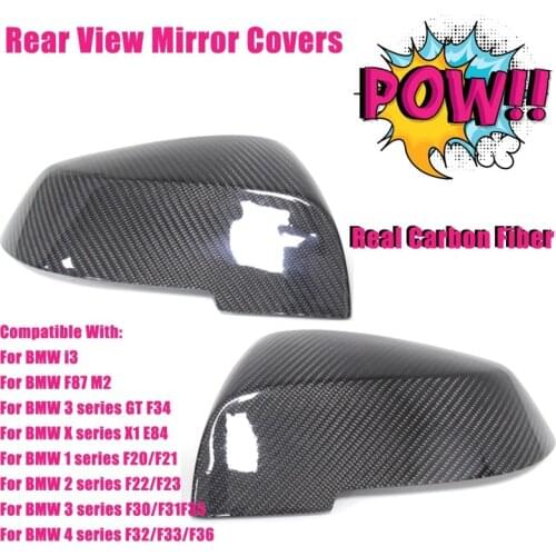 Real Carbon Fiber 1:1 Replace Rear View Mirror Covers For BMW 1 2 3 4 Series F20 F21 F22 F23 F30 F31 F32 F36 W/ Emblem 1 Pair