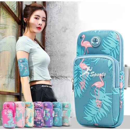 Mobile Phone Arm Bag Flamingo Flower Print Outdoor Sport Running Armband Bag Hand Holder Case Gym Pouch For iPhone 12 11 Pro Max