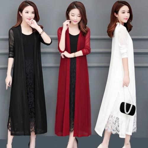 Summer Knit Cardigan Coat Womens Casual Fashion Elegance Long Thin Solid Color Sun Protection Clothing 2019 New Coat Outw