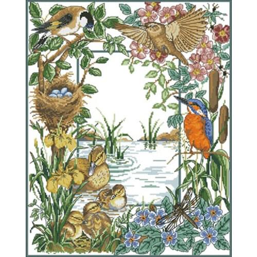 Animals by the lake patterns counted 11CT 14CT 18CT Cross Stitch Set DIY Cross-stitch Kits Embroidery Needlework Home Decor