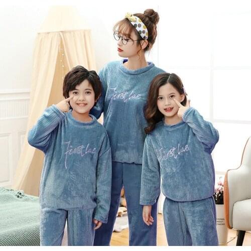 2021 Mother Daughter Sleepwear Kids Womens Flannel Pajama Sets Teens Boys Girls Tops+Trousers 2pcs Winter New Children Homewear
