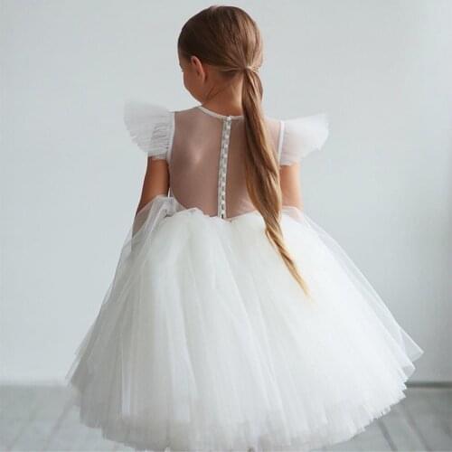 2021 Fall Flower Girls White Dress for Kids Formal Tutu Swan Bridesmaid Dresses for Teens Tutu Clothes