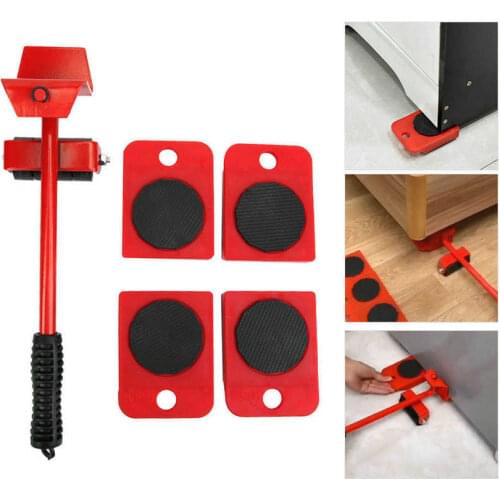 5 PCS Furniture Mover Tool Set Furniture Transport Lifter Heavy Stuffs Moving Tool Wheeled Mover Roller Wheel Bar Hand Tools