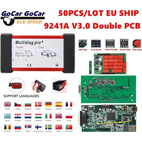 EU Ship 50pcs/Wholesale 2017/R3 V3.0 9241A Double Green PCB Board OBD2 Diagnostic Scanner Multidiag Pro VCI Bluetooth Car/Truck