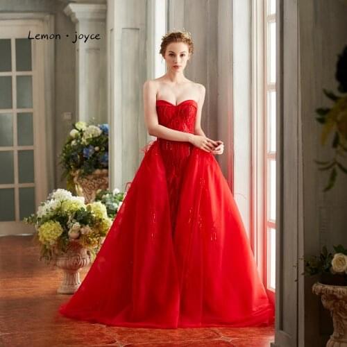 Lemon joyce Luxury Evening Dresses Long 2020 Sexy Sweetheart Backless Detachable Train Prom Gowns Plus Size