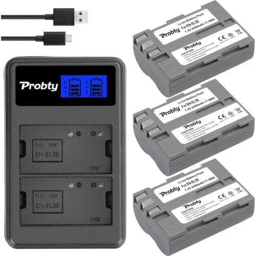 EN-EL3e Battery + LCD Charger for Nikon D50 D70 D80 D90 D100 D200 D300S D700 D300S