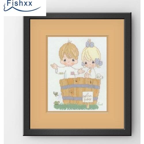 Fishxx Cross Stitch Package H167 Cute Cartoon Characters In The Big Tub With The Boys And Girls In European Style