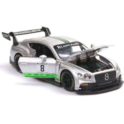 1: 32 Bentley GT3 Super Sports Car Simulation Model Acousto-optic Return Force Boy Birthday New Year Christmas Gift Silver