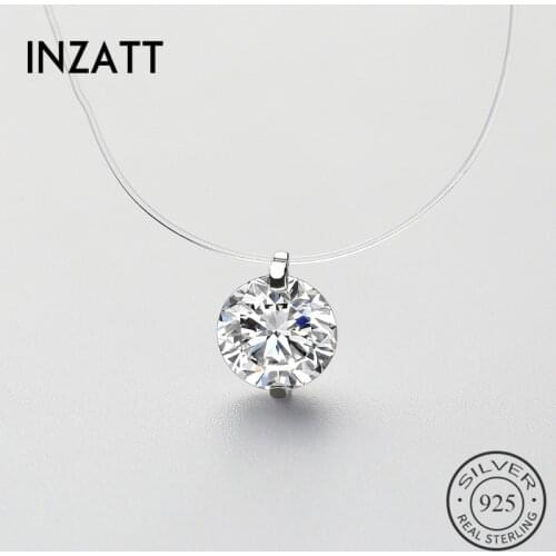 INZATT Real 925 Sterling Silver 40cm Fishing Line Cute Zircon Pearl Pendant Necklace Fine Jewelry Romantic Choker For Women Gift