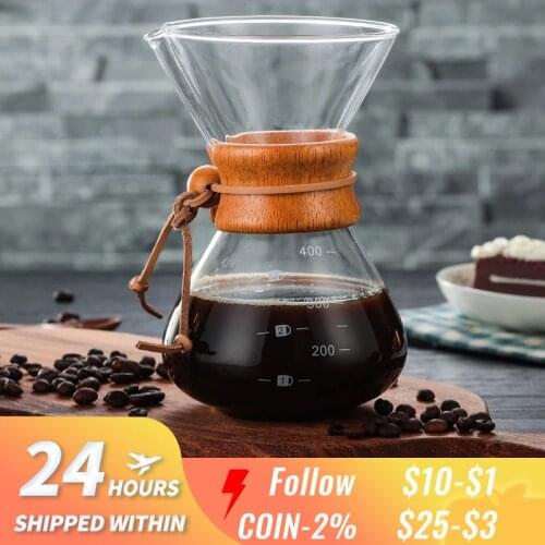 400ml High Borosilicate Glass Coffee Drip Filter Pot V60 High Temperature Coffee Brewing Tool Stainless Steel Filter