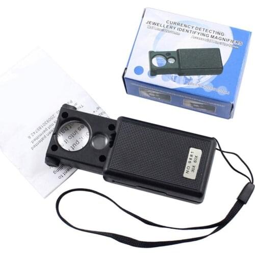30X 60X Pull-type Jewelry Magnifier Mini Pocket Hand Magnifying Glass Portable Microscope Loupe Optical Lens Tool LED Light