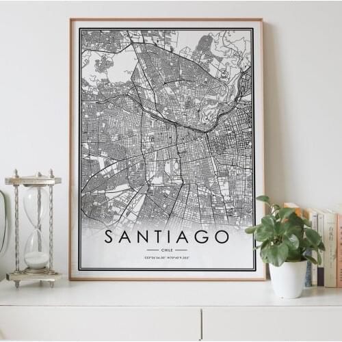 SANTIAGO city map Nordic Living Room Decoration Canvas Poster Modern Home Decor Art Print Painting