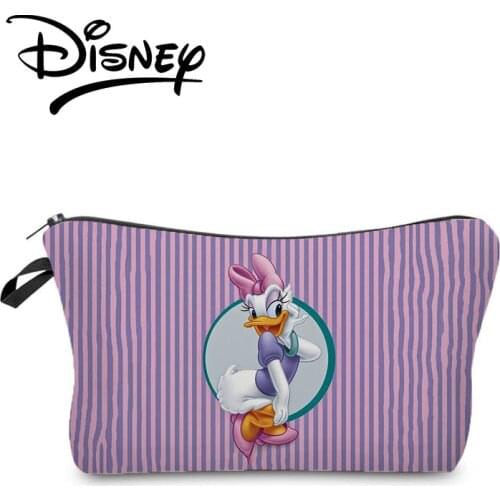 Disney Donald Duck Cosmetic Bags Cute Cartoon Makeup Bag High Quality Fashion Spriped Storage Bag Hot Sale Girl Purple Candy Bag