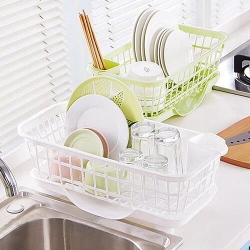 Kitchen Environmental Plastic Sink Dish Drainer Set Drying Rack Washing Tray Holder Basket Organizer Tray Storage Basket Shelf