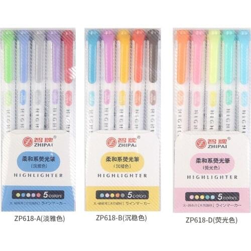 5 Colors/set Double Headed Highlighter Pen Fluorescent Markers Mild liner Highlighters Pens Art Marker Japanese Stationery