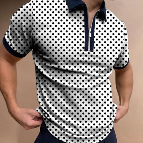 Mens Polka Dot Printed Zipper Polo Shirt Summer Fashion Daily Polka Dot Short Sleeve Shirt Quick Dry Top Mens Polo Shirt