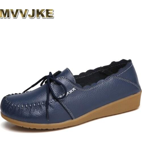 MVVJKE spring woman Loafer shoes woman genuine leather walking shoe laces woman Oxford flat shoes for womenE107
