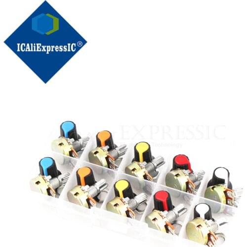 WH148 Potentiometer Kit B1K 2K 5K 10K 20K 50K 100K 500K 1M 15mm Linear Taper Rotary Potentiometer Resistor Set 3pin With Cap
