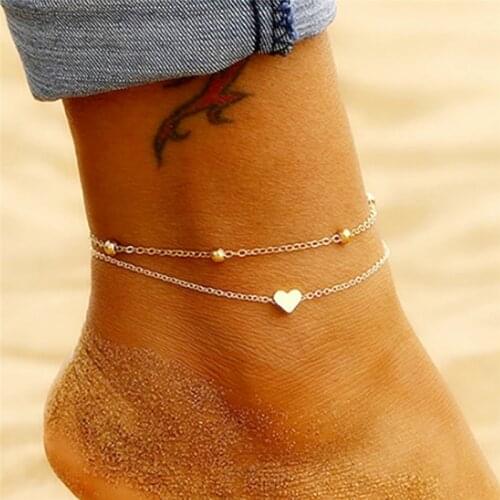LETAPI Two Layers Chain Heart Style Gold/Silver Color Anklets For Women Bracelets Summer Barefoot Sandals Jewelry On Foot
