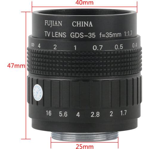 Big View CCTV CS C Mount Zoom Industrial Lens 35mm Fixed Focus Manual Lens For Industrial Video Microscope Camera