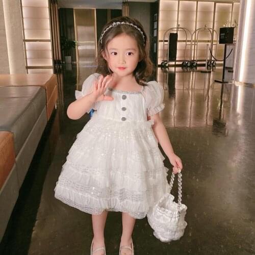 Girls Dress Teen Princess Costume Elegant Kids Wedding Dress White Hollow Party Evening Dresses Children Baptism Shiny Clothing