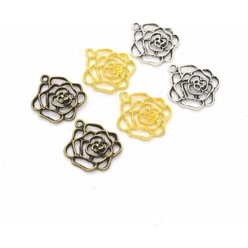 50 Pieces/Lot 28*25mm Metal Alloy Rose Flower Pendant Accessories DIY Charms For Jewelry Making