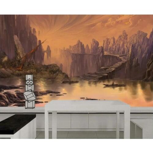 Custom mural 3d photo wallpaper Hd hand drawn game landscape background Home decor living room wallpaper for wall 3 d