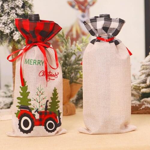 Merry Christmas Tree Car Plaid Wine Bottle Cover Champagne Bag Holiday Decor vinoteca beer bottle case cecotec wine bottle bag
