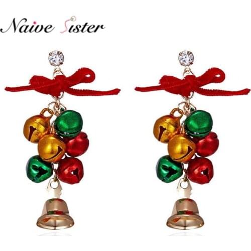 Cute Christmas Gift Teen Girls Long Jingle Bell Drop Earrings Dangle Earings Jewelry Red Green Color Happy New Year Jewellery