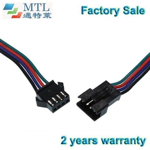SM connector 4 pin for RGB LED strip, 100 pair/lot, 22# wire 10cm long at each end, Factory Wholesale