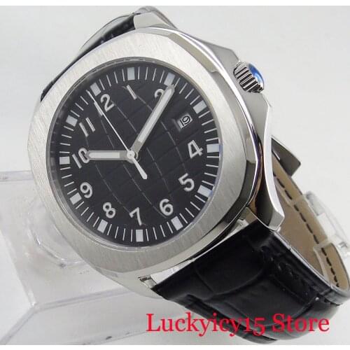 BLIGER Sterile 39mm Black Dial Automatic Mens Watch Sapphire Glass Leather Strap