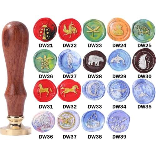 25mm Round Shaped Fire Lacquer Sealing Wax with Handle Brass Copper Animal Pattern Wax Stamp Seal Handmade Album DIY Art