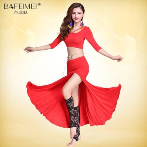 Lady Bellydance Costume 2pcs Top Skirt New Model Dancing Suit Female Belly Dance Suits Performance Wear Long Skirt D-0064