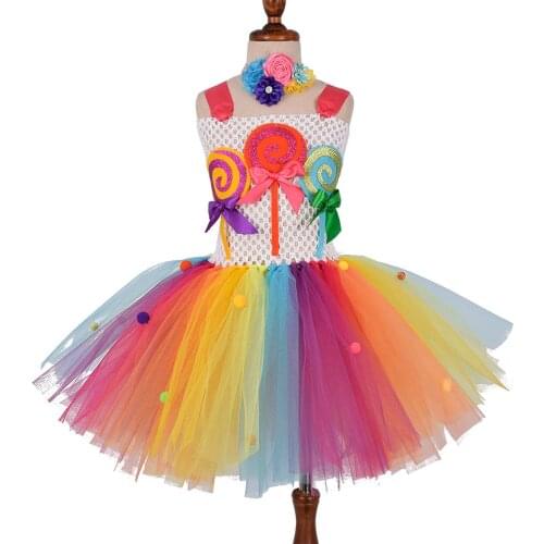 Girls Candy Tutu Dress Kids Candy Lollipop Birthday Party Tulle Dresses Kids Colorful Dress Halloween Costume 1-12Y