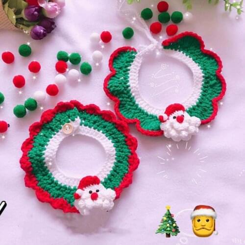 10pcs Puppy Decoration Cat Accessories for New Year Wool Handmade Cat Collar for Chritmas Santa Clause Dog Necklace Knited Pet