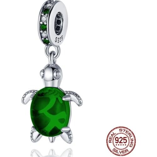 100% Real 925 Sterling Silver Green Tortoise Charm&Bead Fit Original 3mm Bracelet&Bangle For Women Birthday Fashion Jewelry Gift
