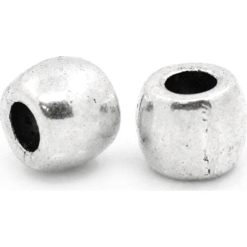 100 PCs Doreen Box Smooth Spacer Beads Alloy Silver Color Drum Shape 6x5mm For DIY Jewelry Making Accessories, Hole: 2.5mm