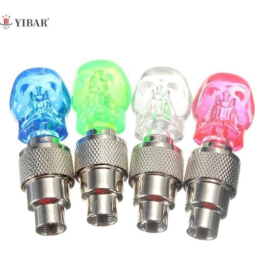 2Pcs /set Bike Bicycle Motorcycle Car Wheel Spoke Tire Valve Cap Skull Shape Neon LED Light Lamp Bulb