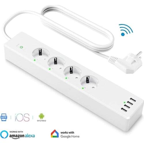 4 EU Plug Outlets Electric Socket with USB Wifi Smart Power Strip Surge Protector Voice Remote Control by Alexa Google Home
