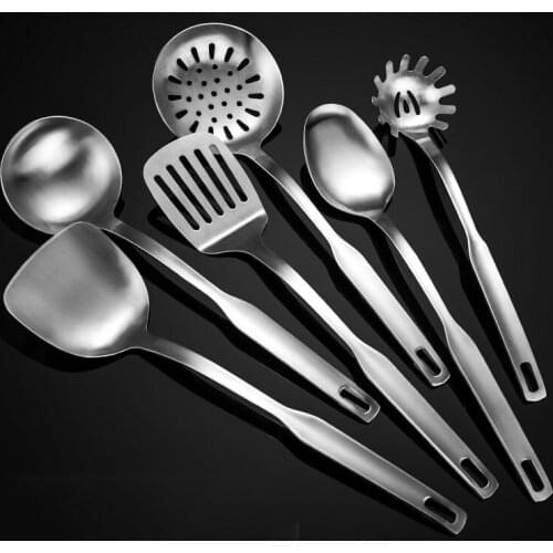 6pcs/set Non-magnetic Stainless Steel Kitchen Cooking Tools Spatula Oil Spoon Rice Spoon Powder Grilled Frying Kitchen Utensils